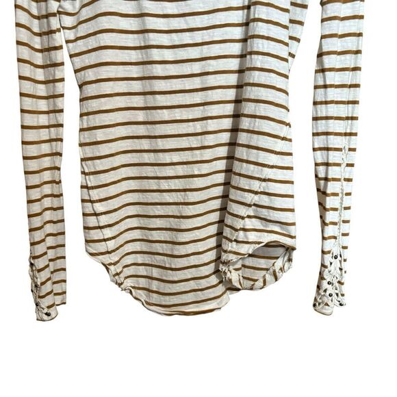 Free People Top Womens Medium Multicolor Stripe Scoop Neck Cotton Crochet Sleeve - Picture 4 of 9